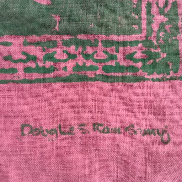 Vtg Douglas Ram Samuj Pink & Green Abstract Hand Printed Textile Yardage Fabric - Picture 9 of 14